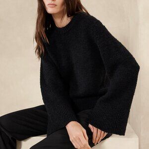 NWT Banana Republic RT$170 Black Austral Boucle Wool Relaxed Crew-Neck Sweater S
